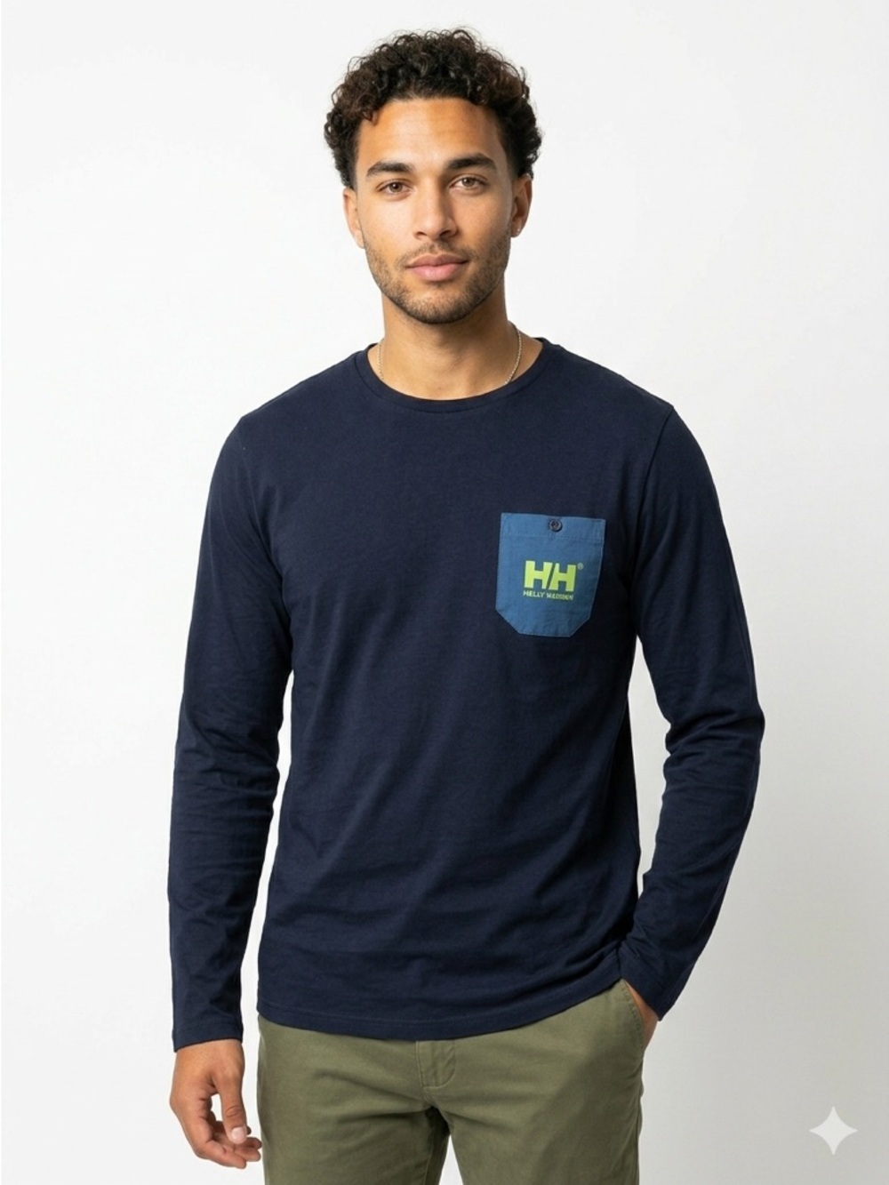 Helly Hansen Fjord Long Sleeve Pocket T-Shirt Cotton Blend Navy Blue Men's XL
